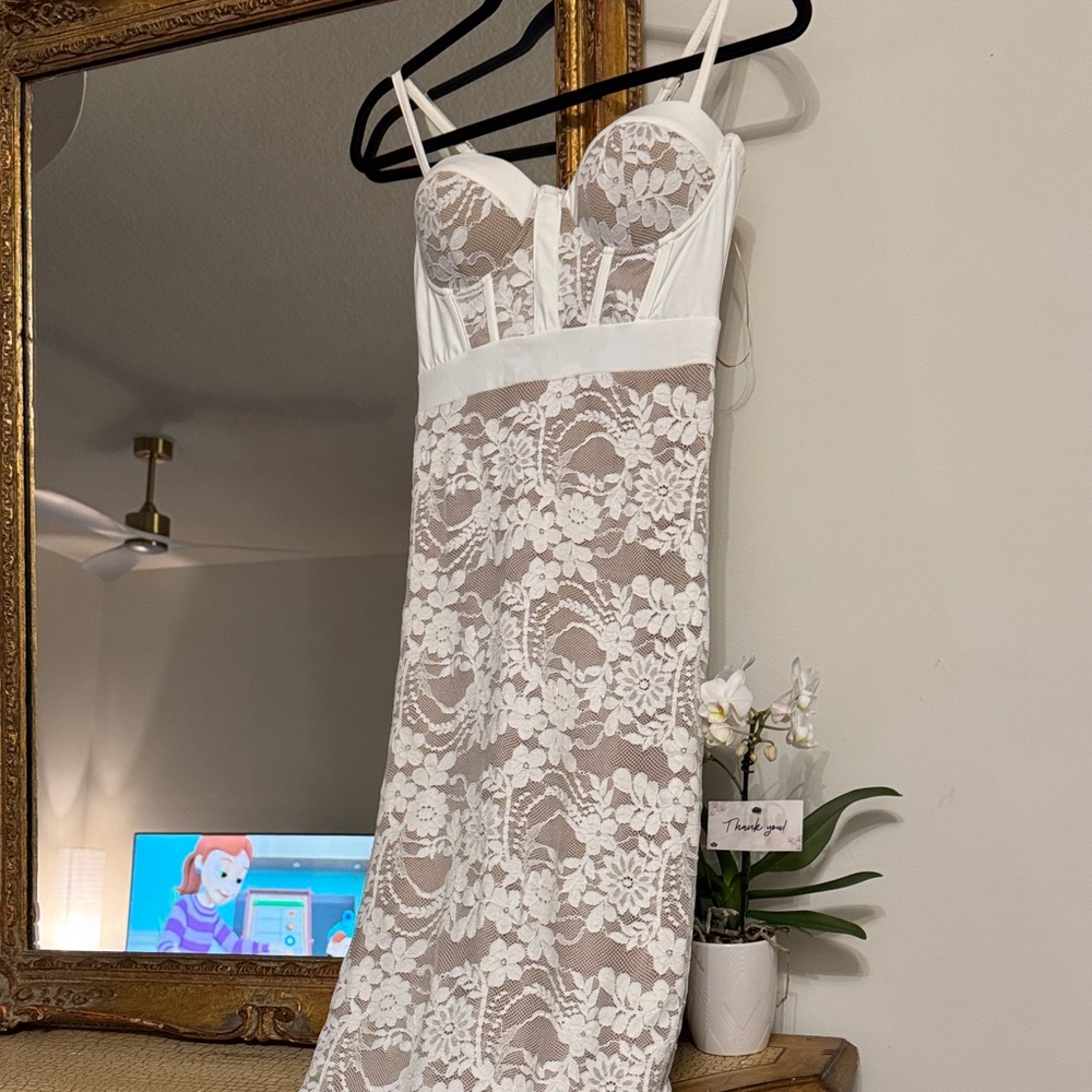 JLUXLABEL White and Cream Lace Midi Dress